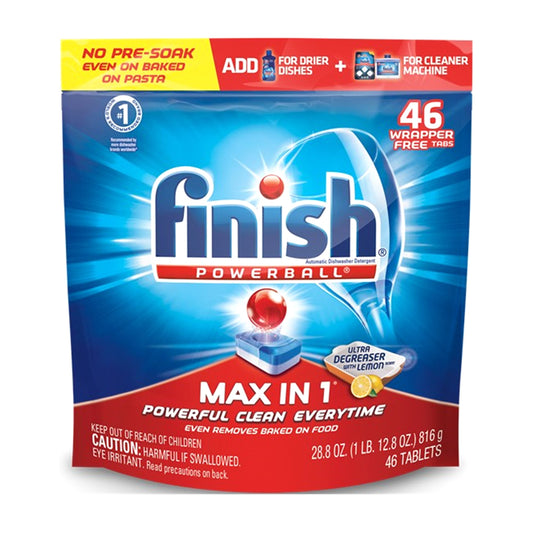 Finish Max in 1 Ultra-Degreaser Lemon, Dishwasher Detergent Tabs, 46ct